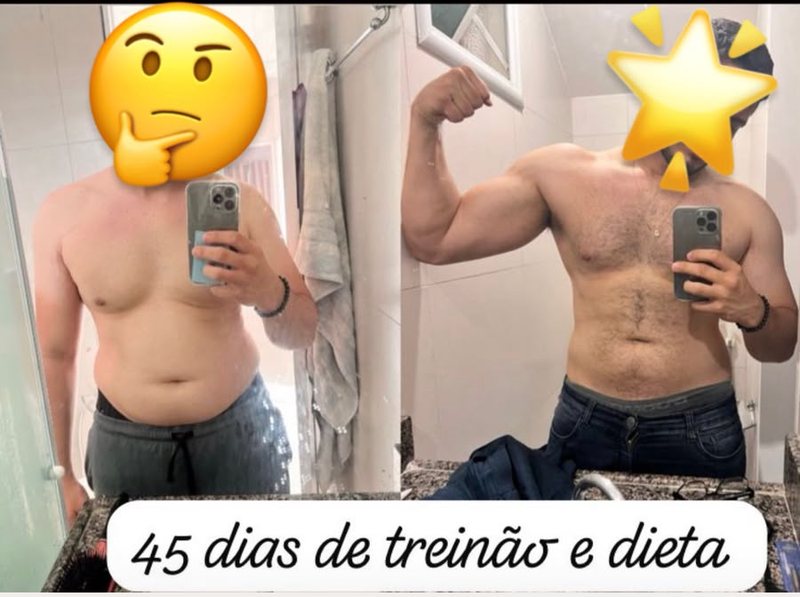 Tim, antes e depois de 45 dias de treino